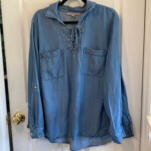 Marc New York 2X denim slip over top with tie blouse top